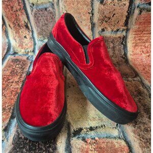 Vans Unisex Red Velvet Slip On Tennis Shoes Sneakers Size Women's 7 Men's 5.5